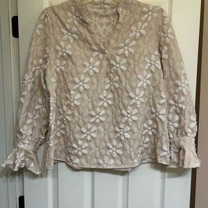 SHEIN Tan Ruffled Mandarin Collar Blouse